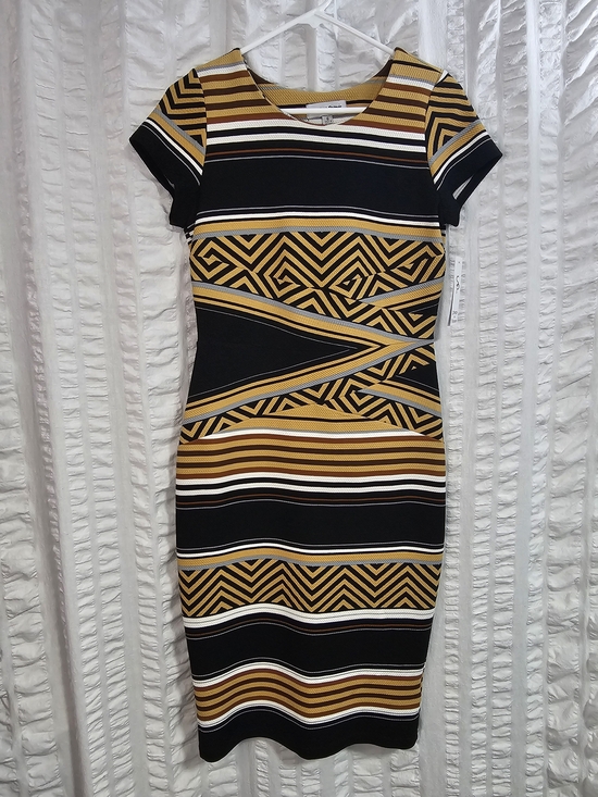 Shelby & Palmer Dresses & Skirts - Shelby & Palmer Black Mustard Striped Aztec Geometric Midi Dress